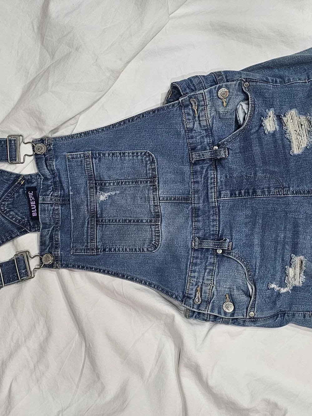 Blue Spice Light Blue Distressed Denim Short Overalls Bibs Size 5 Woman/juniors.